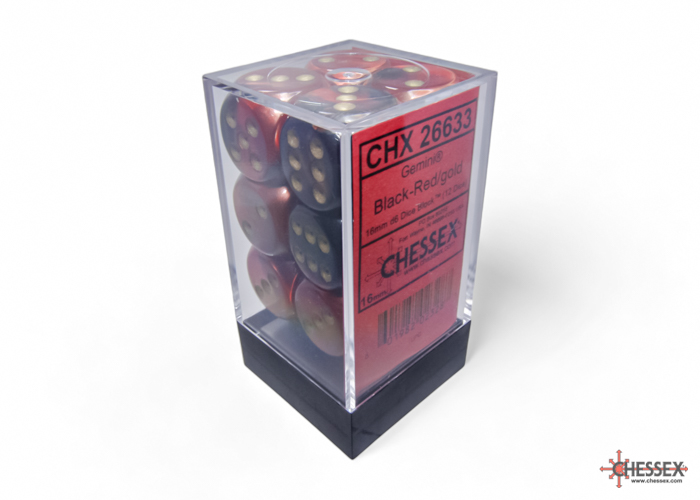 Gemini Black-Red/gold 16mm d6 Dice Block (12 dice) - CHX26633